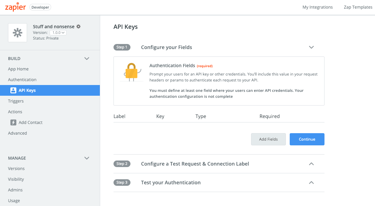 Add fields to API key auth Zapier