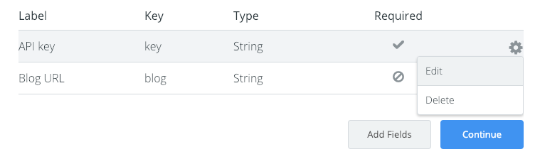 Edit API key input fields